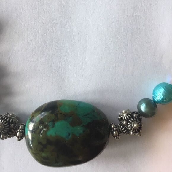 Sterling Silver, Natural Turquoise 24 " Necklace - Picture 11 of 11